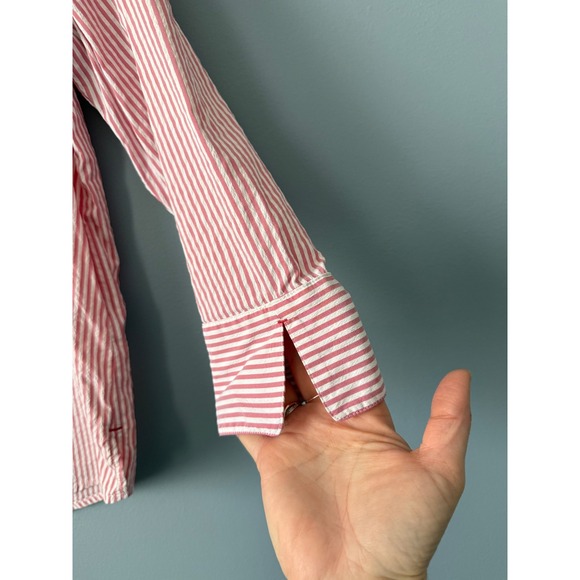 Vineyard Vines Red Striped Tunic Shirt Women's Split Neck 3/4 Sleeve Size Medium - Picture 6 of 9